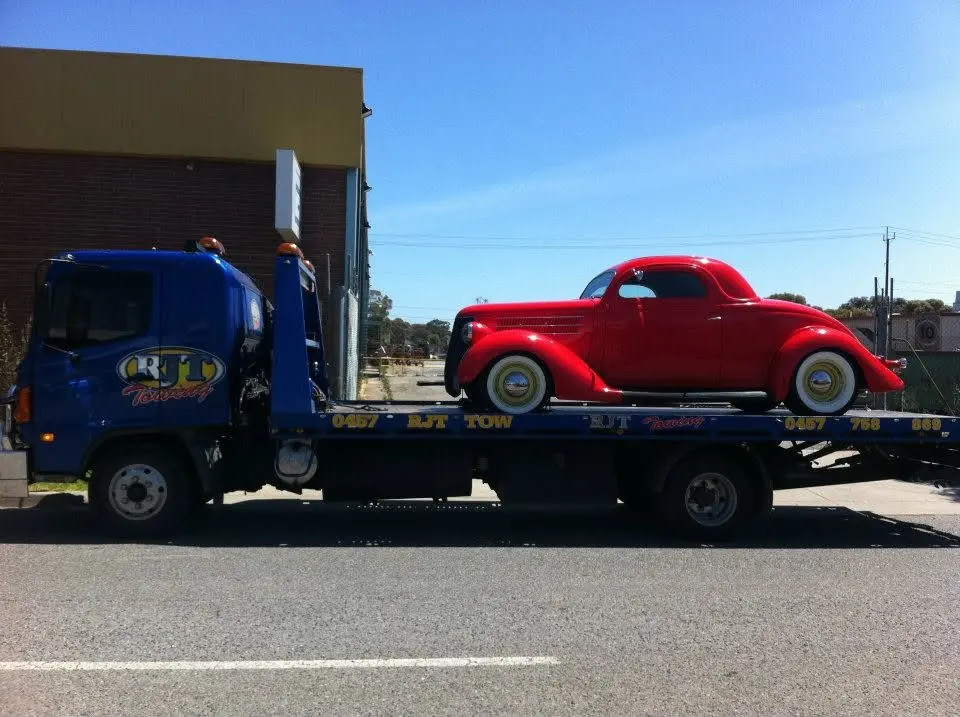 Vintage hot rod coupe on the flat deck